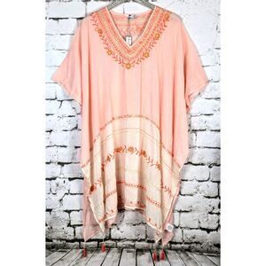 JUST BEE Embroidered Boho Gauzy Beach Cover-Up Ruana Cruise Resort One Size NWT